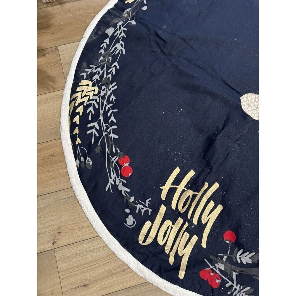 Allen + Roth Christmas Tree Skirt Blue 56” Holly Jolly Decorations Holiday Blue - Picture 8 of 10